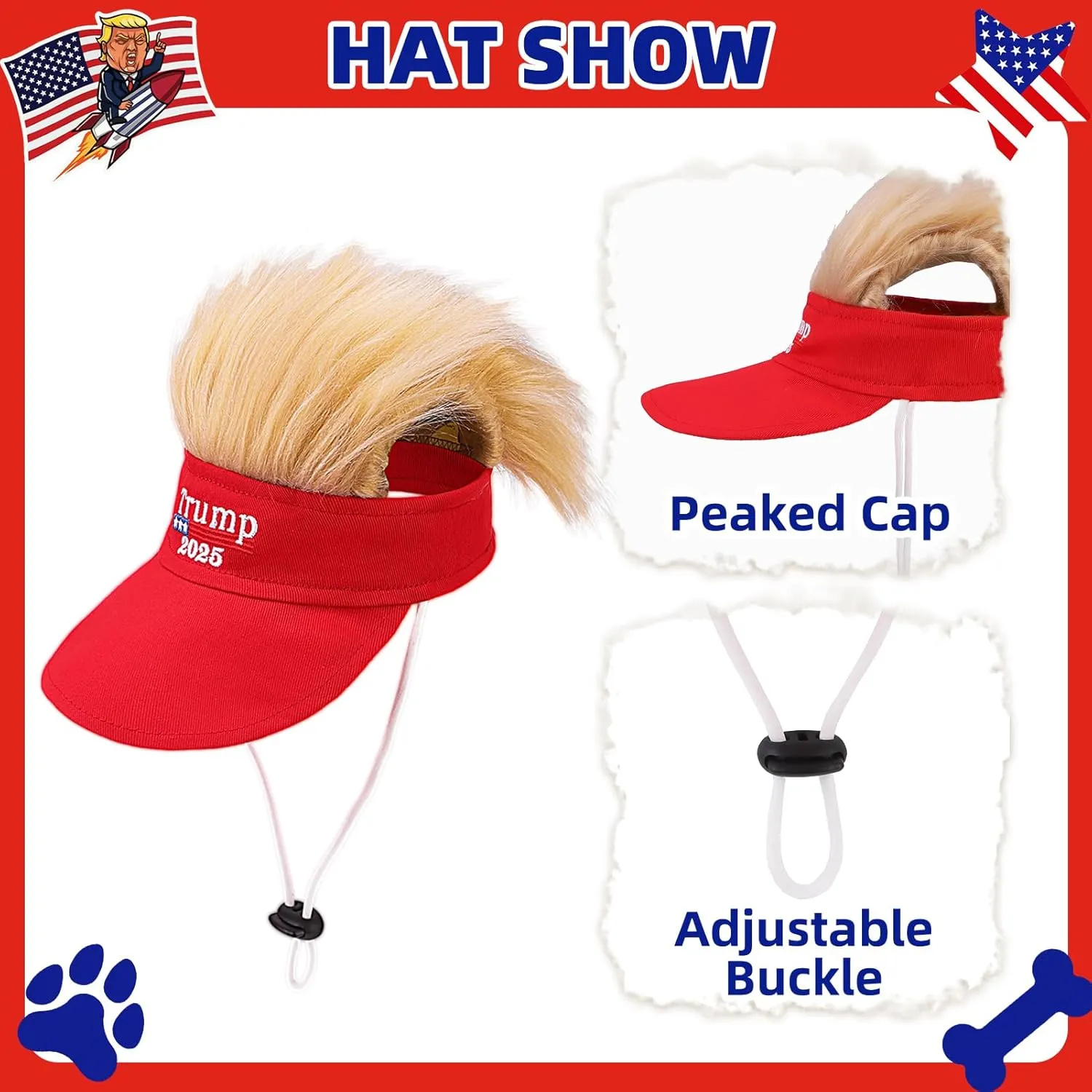 PUPTECK 4th of July Dog Bandana Outfit Scarf with Cute Doggy Peaked Cap, Costume Decorations Supplies for Small Dogs Boy Girl Gifts, Red