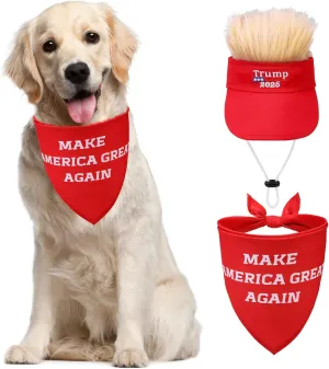 PUPTECK 4th of July Dog Bandana Outfit Scarf with Cute Doggy Peaked Cap, Costume Decorations Supplies for Small Dogs Boy Girl Gifts, Red