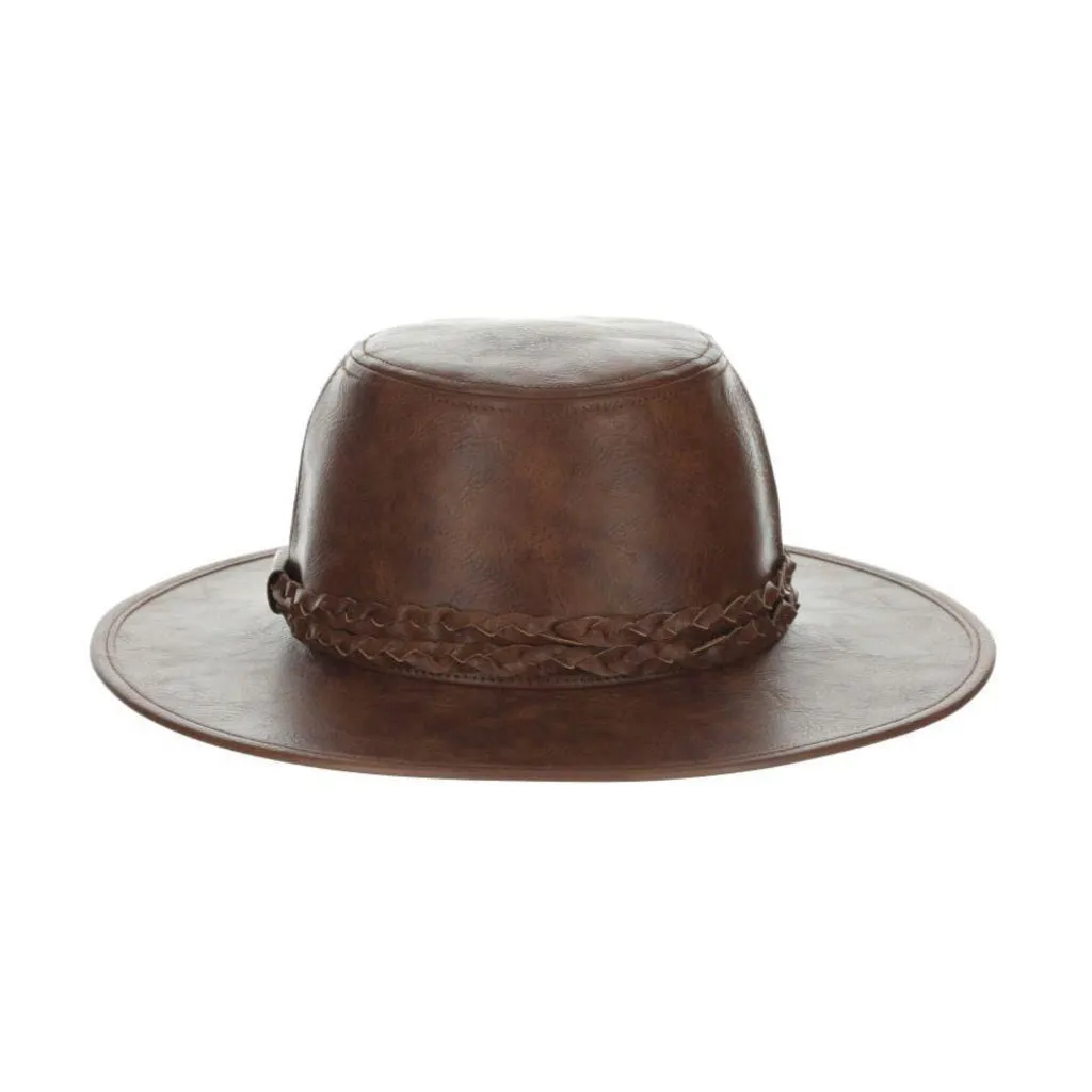 Scala Bennet Vegan Leather Wide Flat Brim Boater