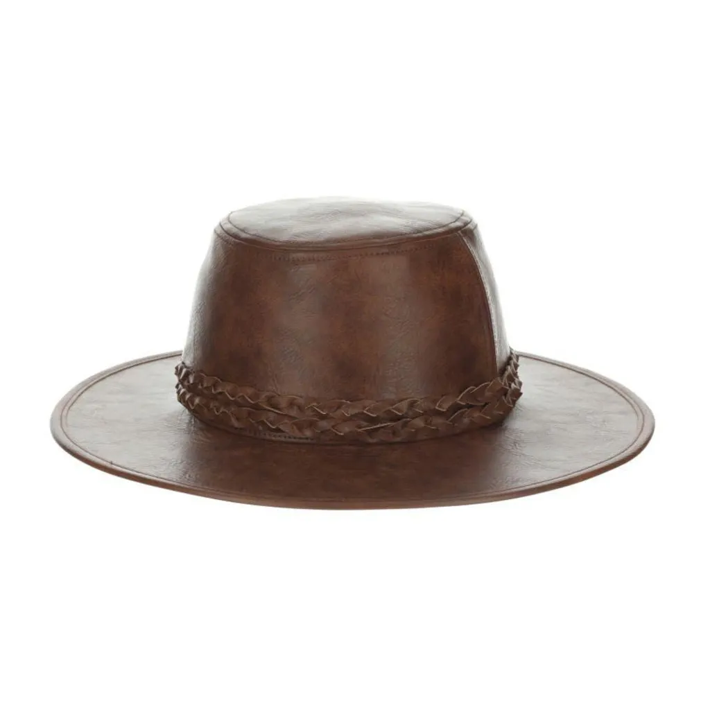 Scala Bennet Vegan Leather Wide Flat Brim Boater