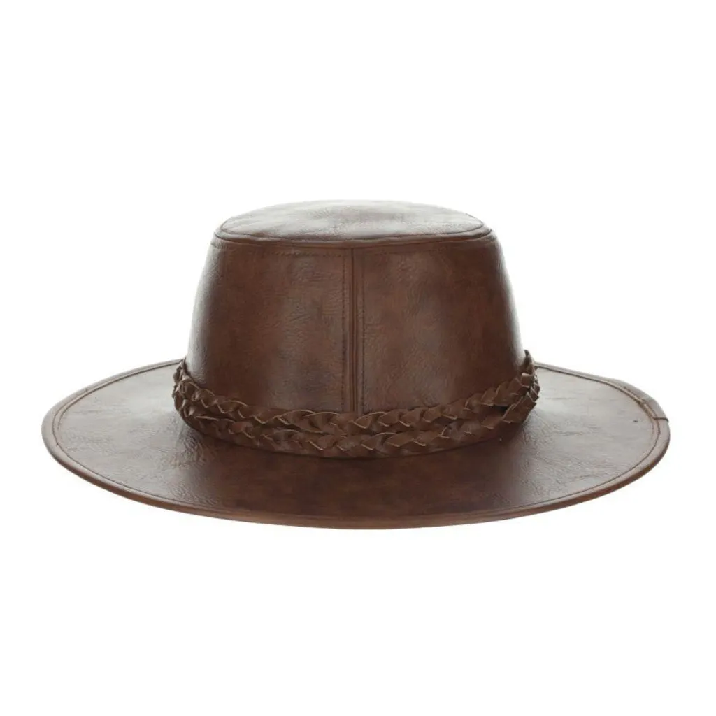 Scala Bennet Vegan Leather Wide Flat Brim Boater