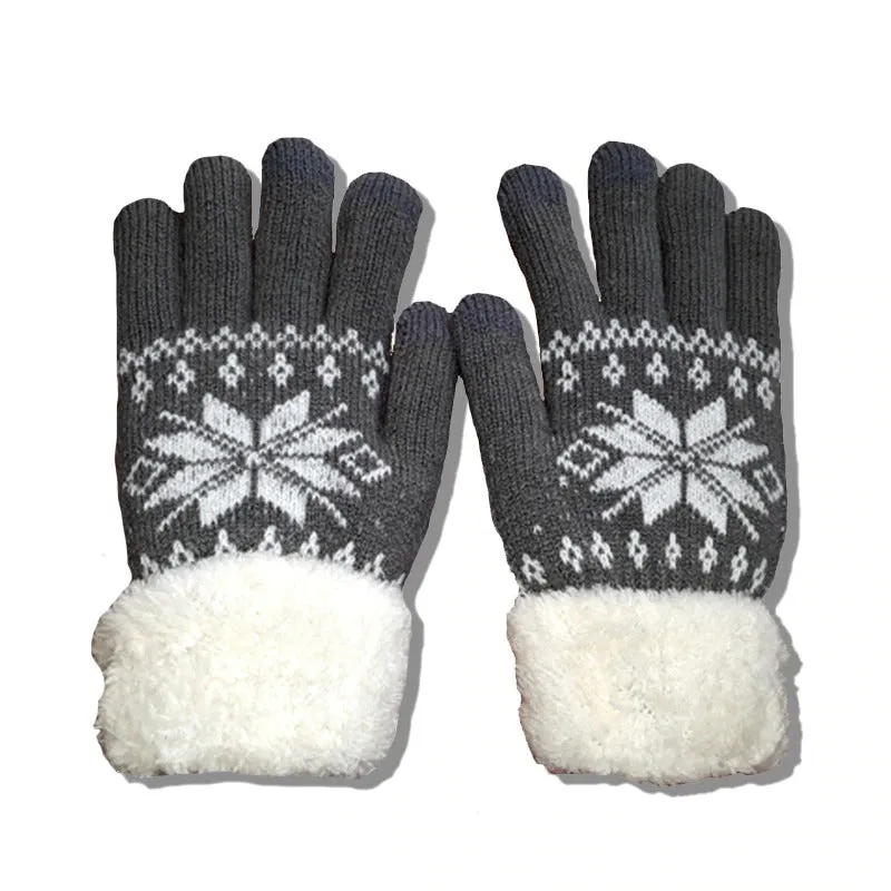 Snowflake Knitted Pattern Touch Screen Winter Gloves For Women