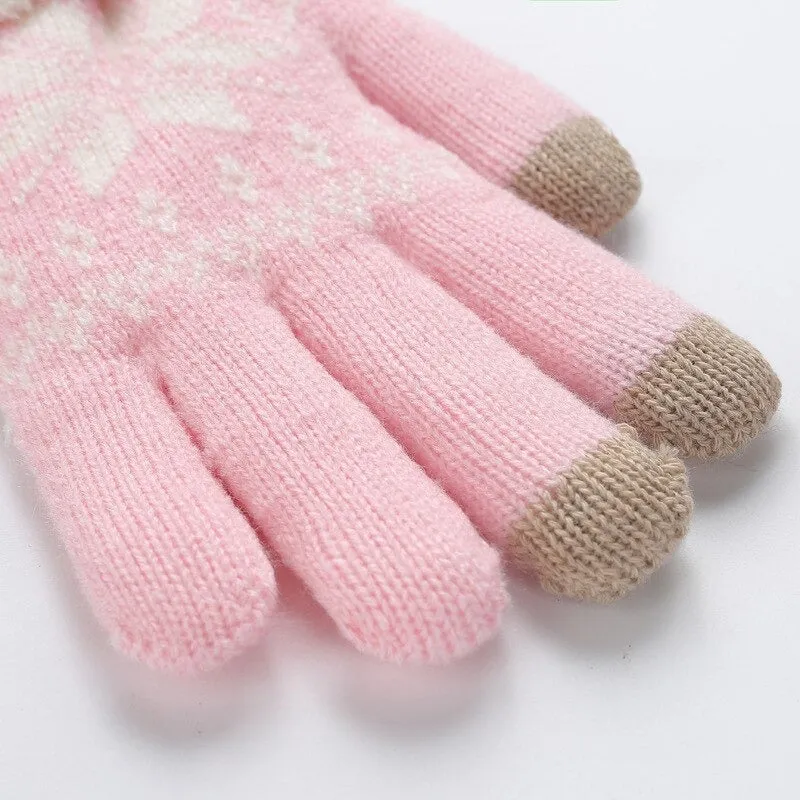 Snowflake Knitted Pattern Touch Screen Winter Gloves For Women