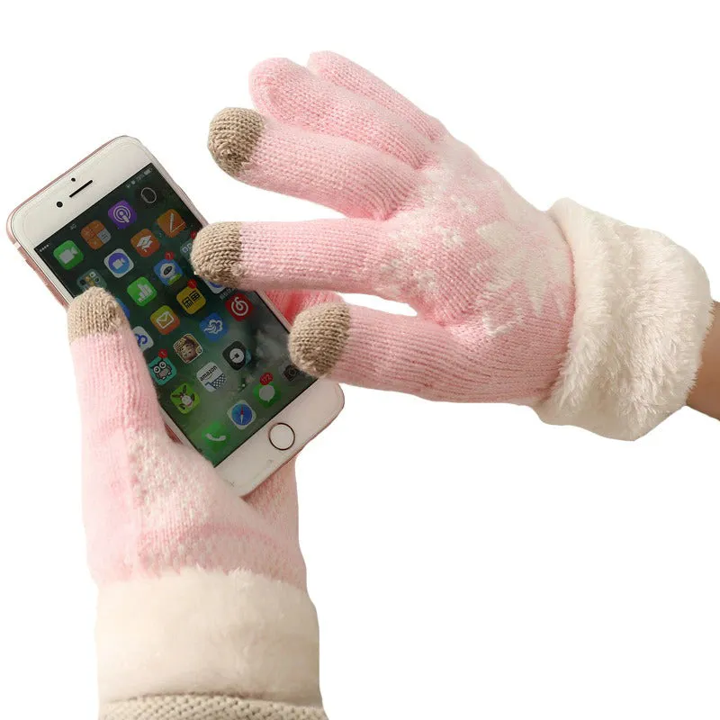 Snowflake Knitted Pattern Touch Screen Winter Gloves For Women