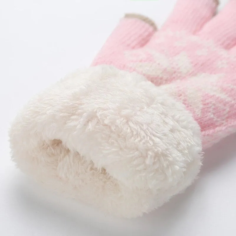 Snowflake Knitted Pattern Touch Screen Winter Gloves For Women