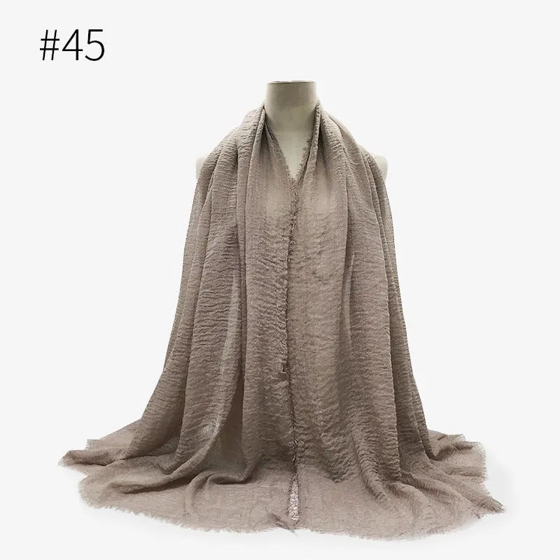 Soft Cotton Scarf with Fringes for Women – Solid Hijab, Stylish Pashmina Wrap, Popular Muffler Shawl for Everyday Wear.