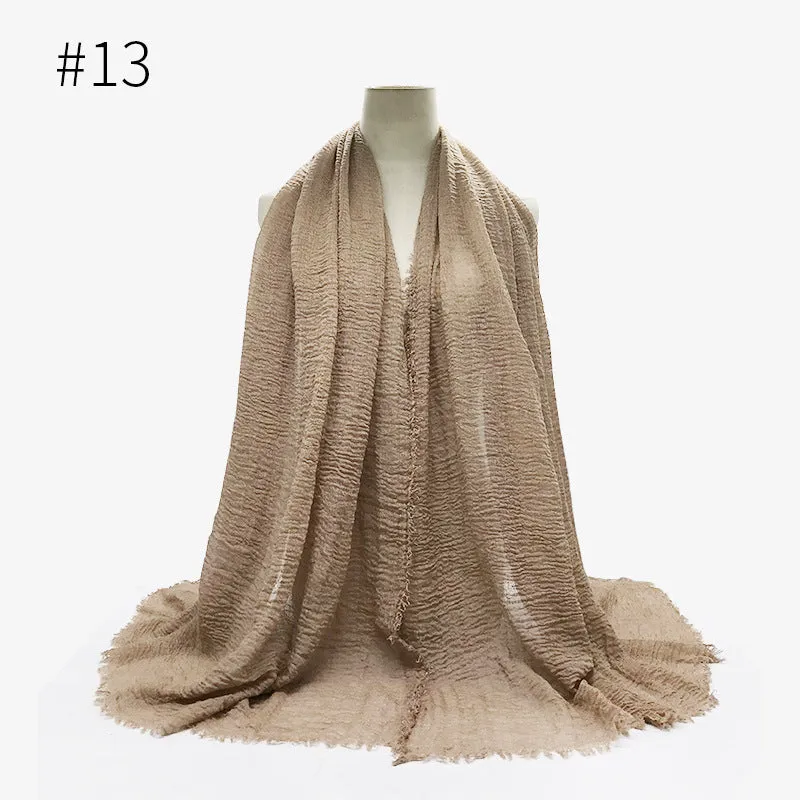 Soft Cotton Scarf with Fringes for Women – Solid Hijab, Stylish Pashmina Wrap, Popular Muffler Shawl for Everyday Wear.