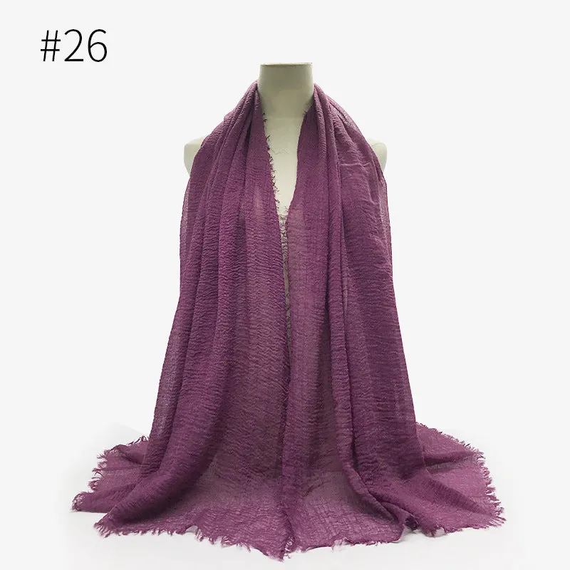 Soft Cotton Scarf with Fringes for Women – Solid Hijab, Stylish Pashmina Wrap, Popular Muffler Shawl for Everyday Wear.