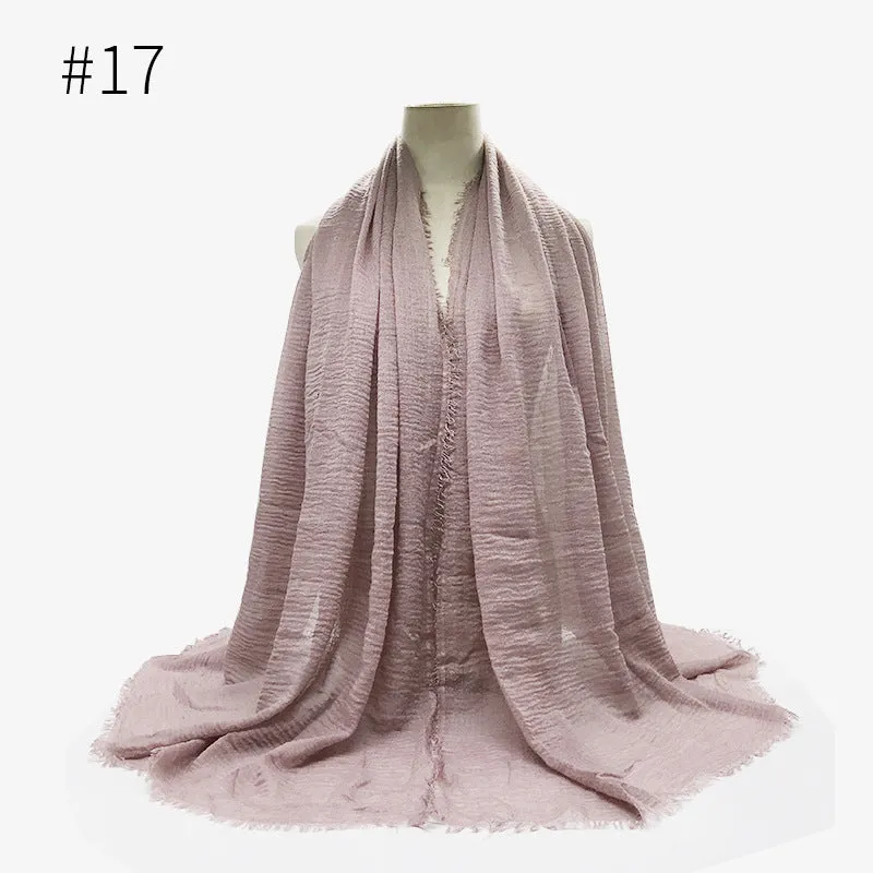Soft Cotton Scarf with Fringes for Women – Solid Hijab, Stylish Pashmina Wrap, Popular Muffler Shawl for Everyday Wear.
