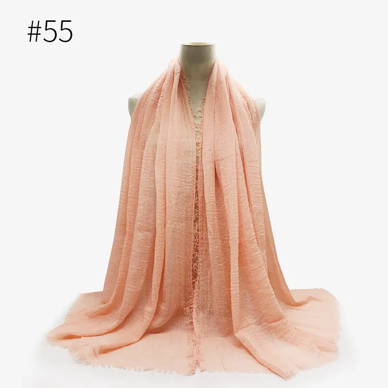 Soft Cotton Scarf with Fringes for Women – Solid Hijab, Stylish Pashmina Wrap, Popular Muffler Shawl for Everyday Wear.