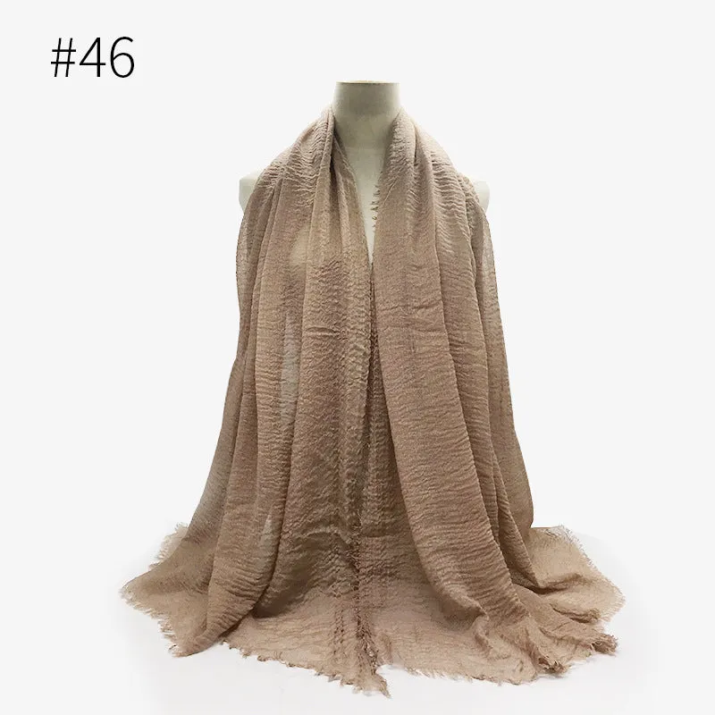 Soft Cotton Scarf with Fringes for Women – Solid Hijab, Stylish Pashmina Wrap, Popular Muffler Shawl for Everyday Wear.