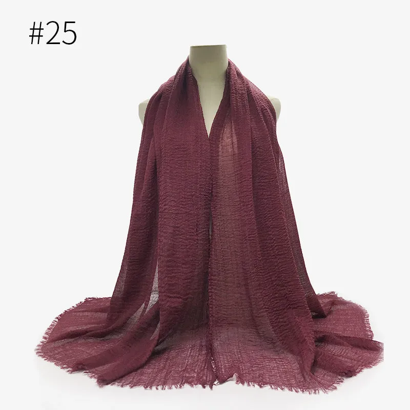 Soft Cotton Scarf with Fringes for Women – Solid Hijab, Stylish Pashmina Wrap, Popular Muffler Shawl for Everyday Wear.