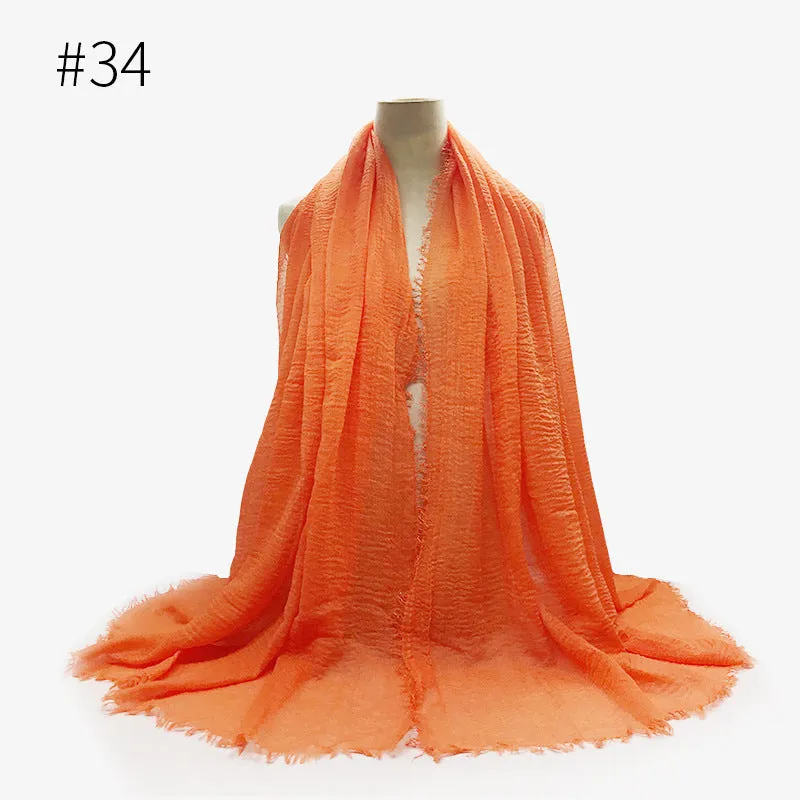 Soft Cotton Scarf with Fringes for Women – Solid Hijab, Stylish Pashmina Wrap, Popular Muffler Shawl for Everyday Wear.