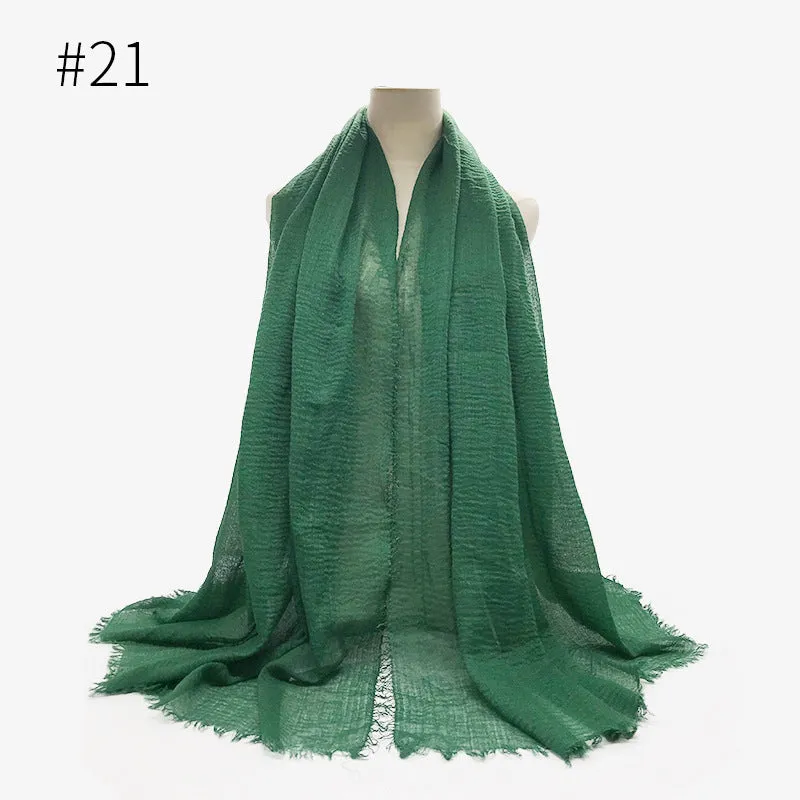 Soft Cotton Scarf with Fringes for Women – Solid Hijab, Stylish Pashmina Wrap, Popular Muffler Shawl for Everyday Wear.