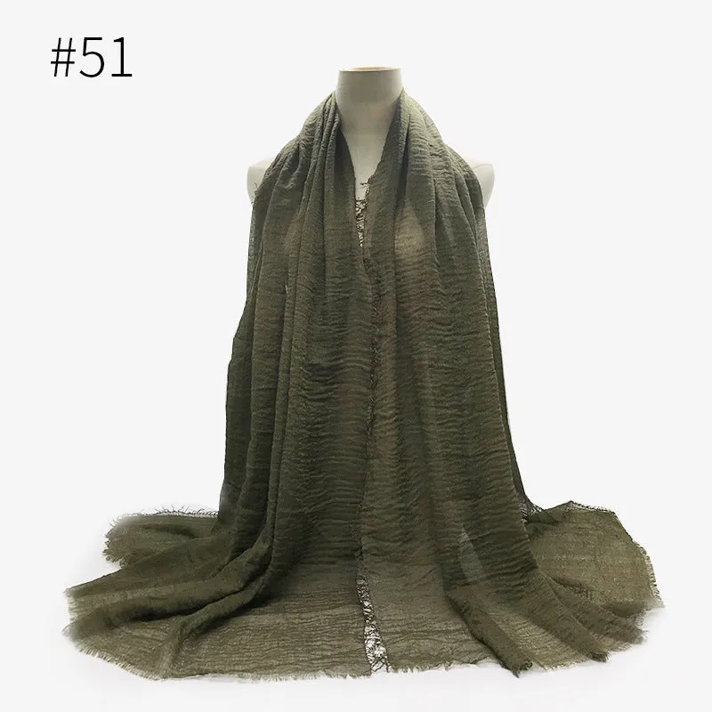Soft Cotton Scarf with Fringes for Women – Solid Hijab, Stylish Pashmina Wrap, Popular Muffler Shawl for Everyday Wear.