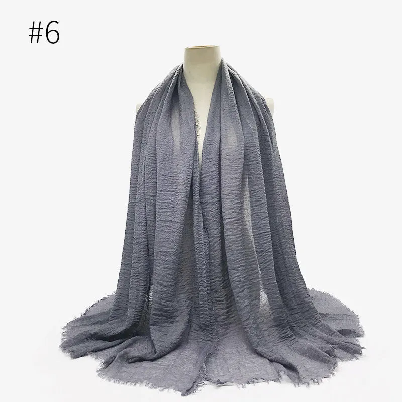 Soft Cotton Scarf with Fringes for Women – Solid Hijab, Stylish Pashmina Wrap, Popular Muffler Shawl for Everyday Wear.
