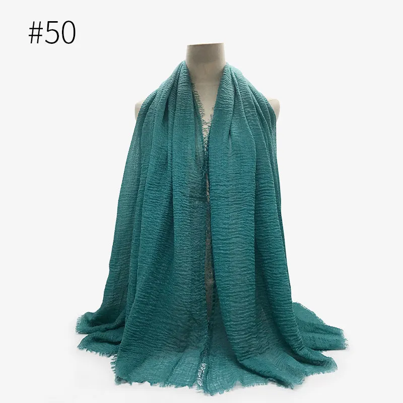 Soft Cotton Scarf with Fringes for Women – Solid Hijab, Stylish Pashmina Wrap, Popular Muffler Shawl for Everyday Wear.