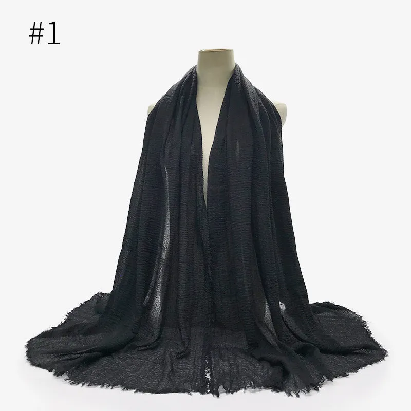Soft Cotton Scarf with Fringes for Women – Solid Hijab, Stylish Pashmina Wrap, Popular Muffler Shawl for Everyday Wear.