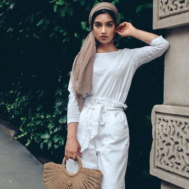 Soft Cotton Scarf with Fringes for Women – Solid Hijab, Stylish Pashmina Wrap, Popular Muffler Shawl for Everyday Wear.