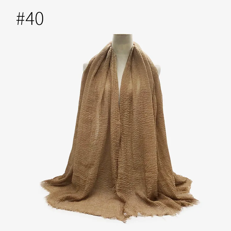 Soft Cotton Scarf with Fringes for Women – Solid Hijab, Stylish Pashmina Wrap, Popular Muffler Shawl for Everyday Wear.