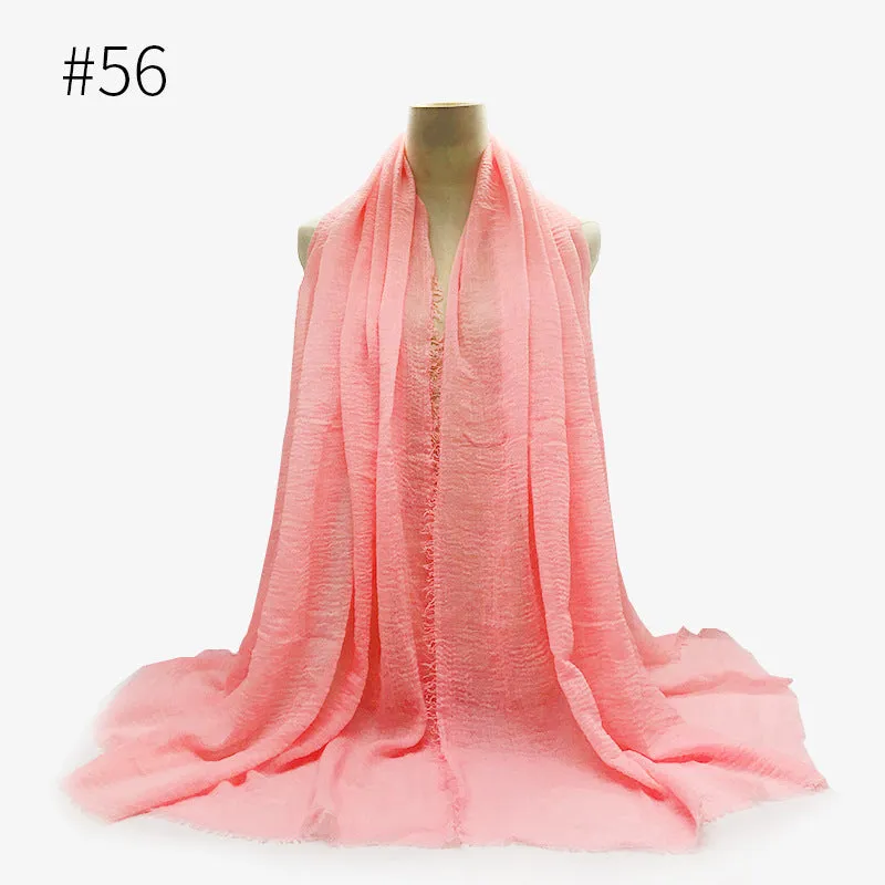 Soft Cotton Scarf with Fringes for Women – Solid Hijab, Stylish Pashmina Wrap, Popular Muffler Shawl for Everyday Wear.