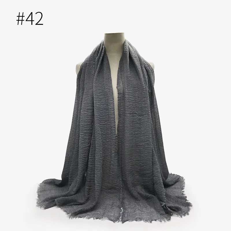 Soft Cotton Scarf with Fringes for Women – Solid Hijab, Stylish Pashmina Wrap, Popular Muffler Shawl for Everyday Wear.