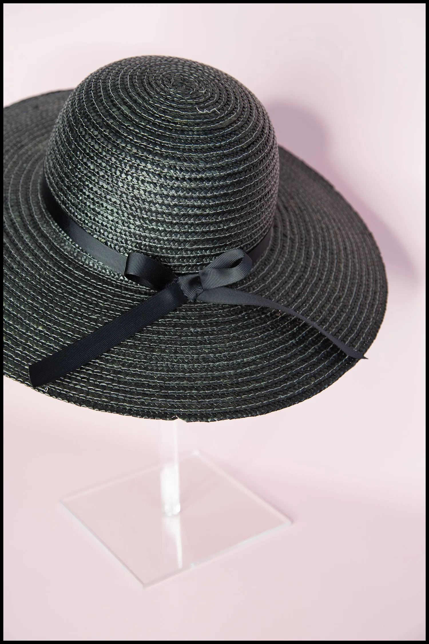 Vintage 1980s Black Straw Wide Brim Hat