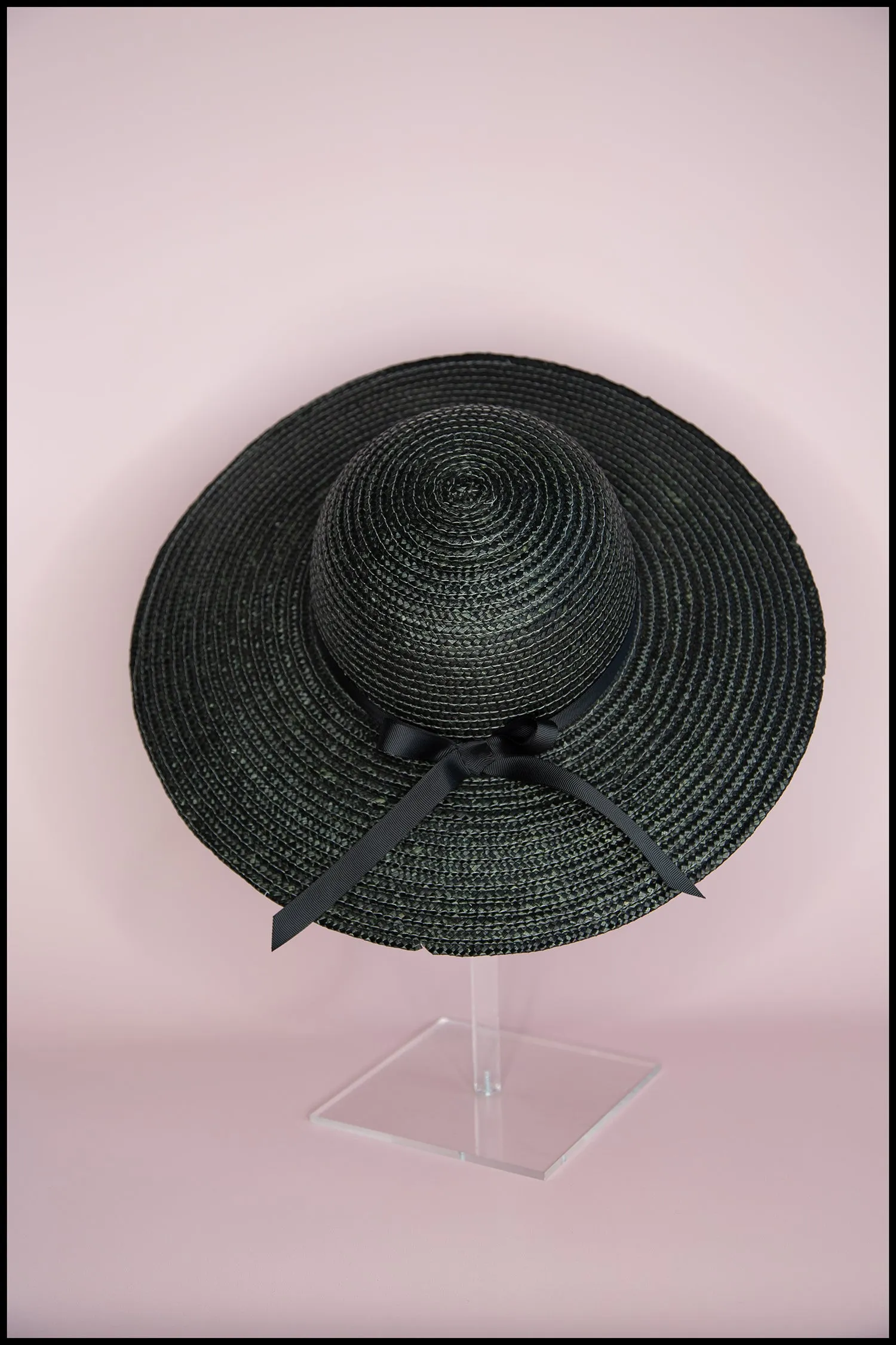 Vintage 1980s Black Straw Wide Brim Hat