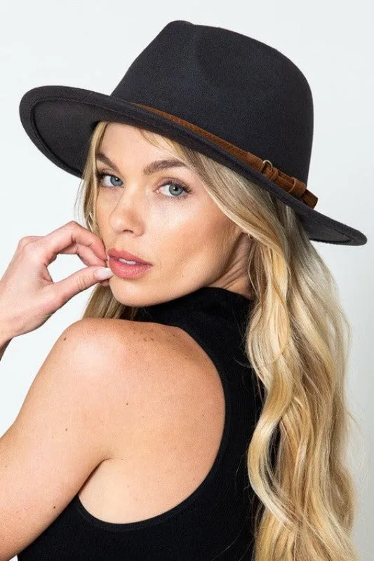Wide Brim Fedora Hat with Buckle Detail