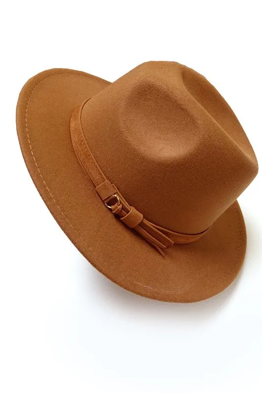 Wide Brim Fedora Hat with Buckle Detail