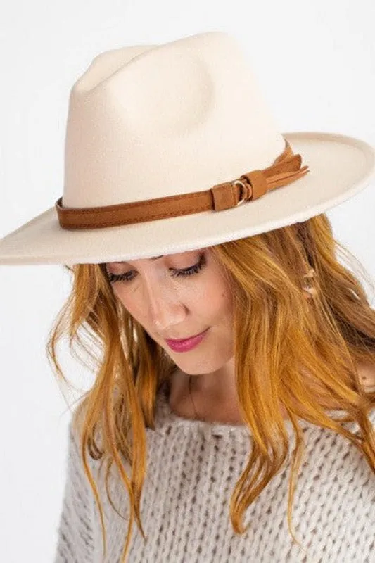 Wide Brim Fedora Hat with Buckle Detail