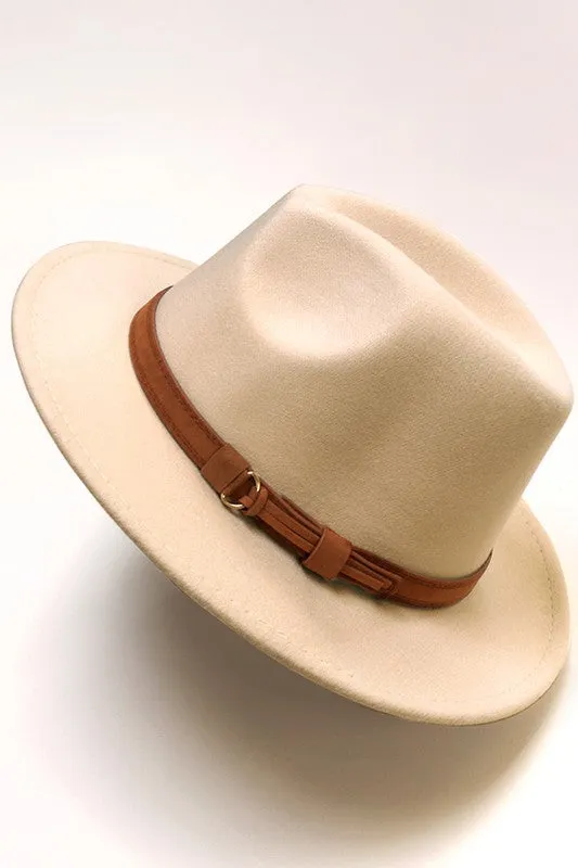 Wide Brim Fedora Hat with Buckle Detail