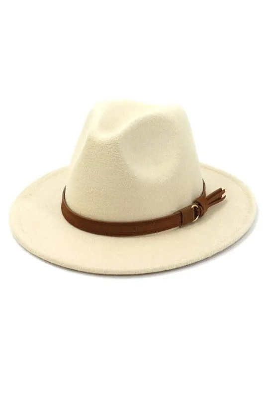 Wide Brim Fedora Hat with Buckle Detail