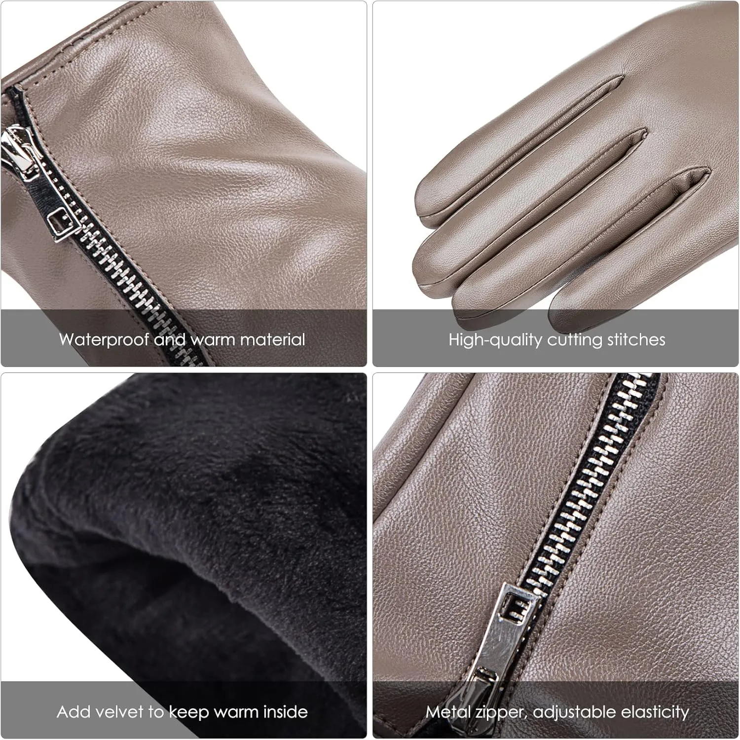 Winter Leather Gloves for Women, Touchscreen Texting Warm Driving Gloves