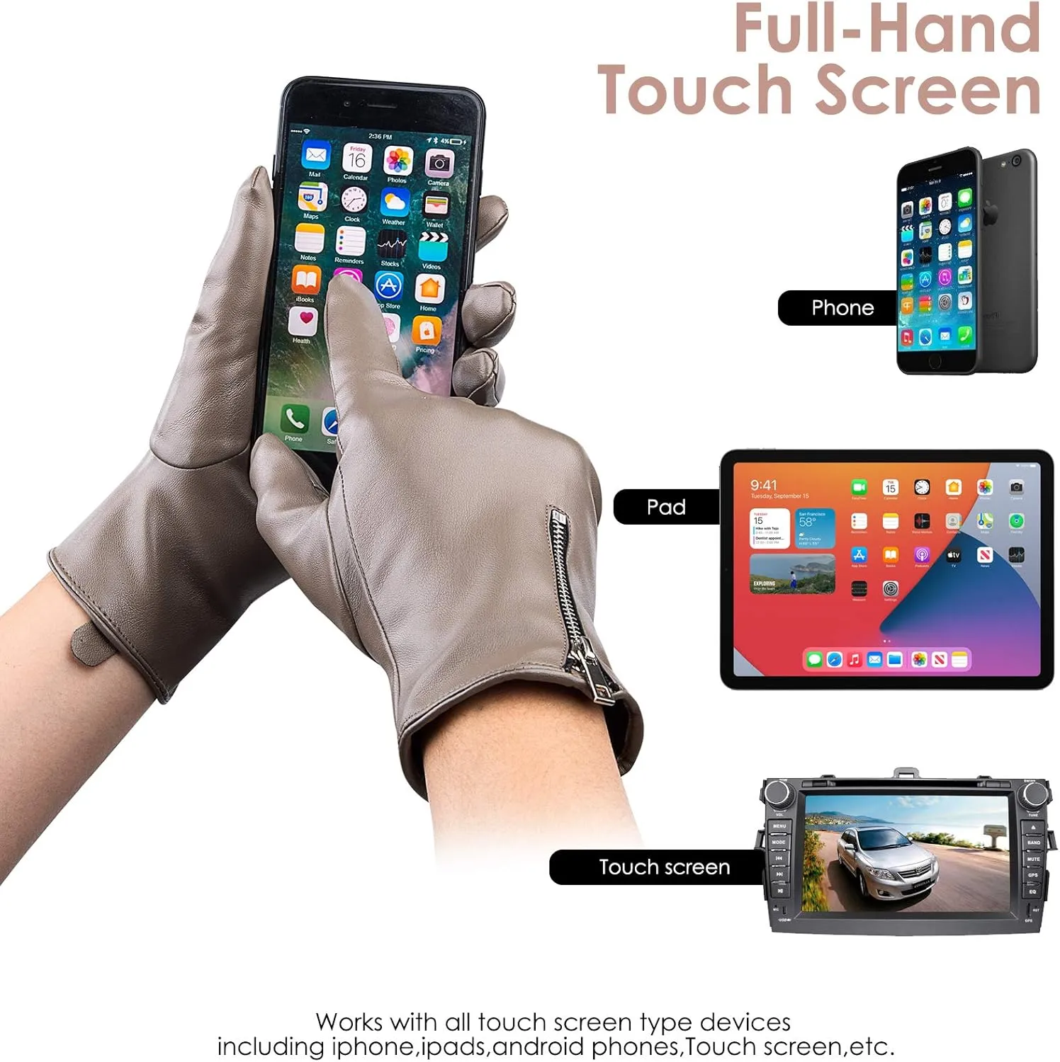 Winter Leather Gloves for Women, Touchscreen Texting Warm Driving Gloves