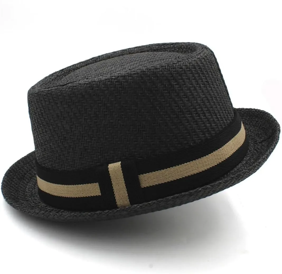 Wjnvfioo Men Classical Straw Fedora Sunhats Trilby Caps Summer Boater Beach Outdoor Travel Party Hat