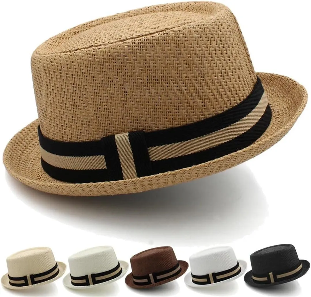 Wjnvfioo Men Classical Straw Fedora Sunhats Trilby Caps Summer Boater Beach Outdoor Travel Party Hat