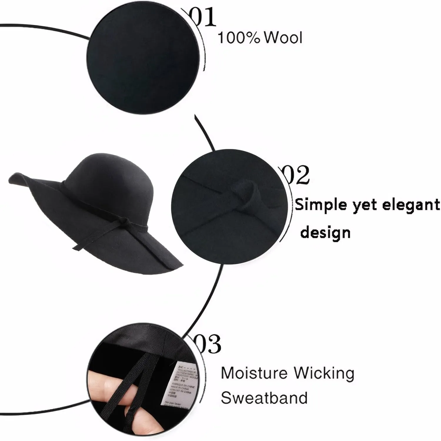 Women's 100% Wool Foldable Wide Brim Retro Fedora Floppy Felt Bowler Hat