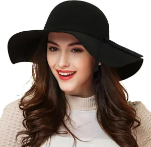 Women's 100% Wool Foldable Wide Brim Retro Fedora Floppy Felt Bowler Hat