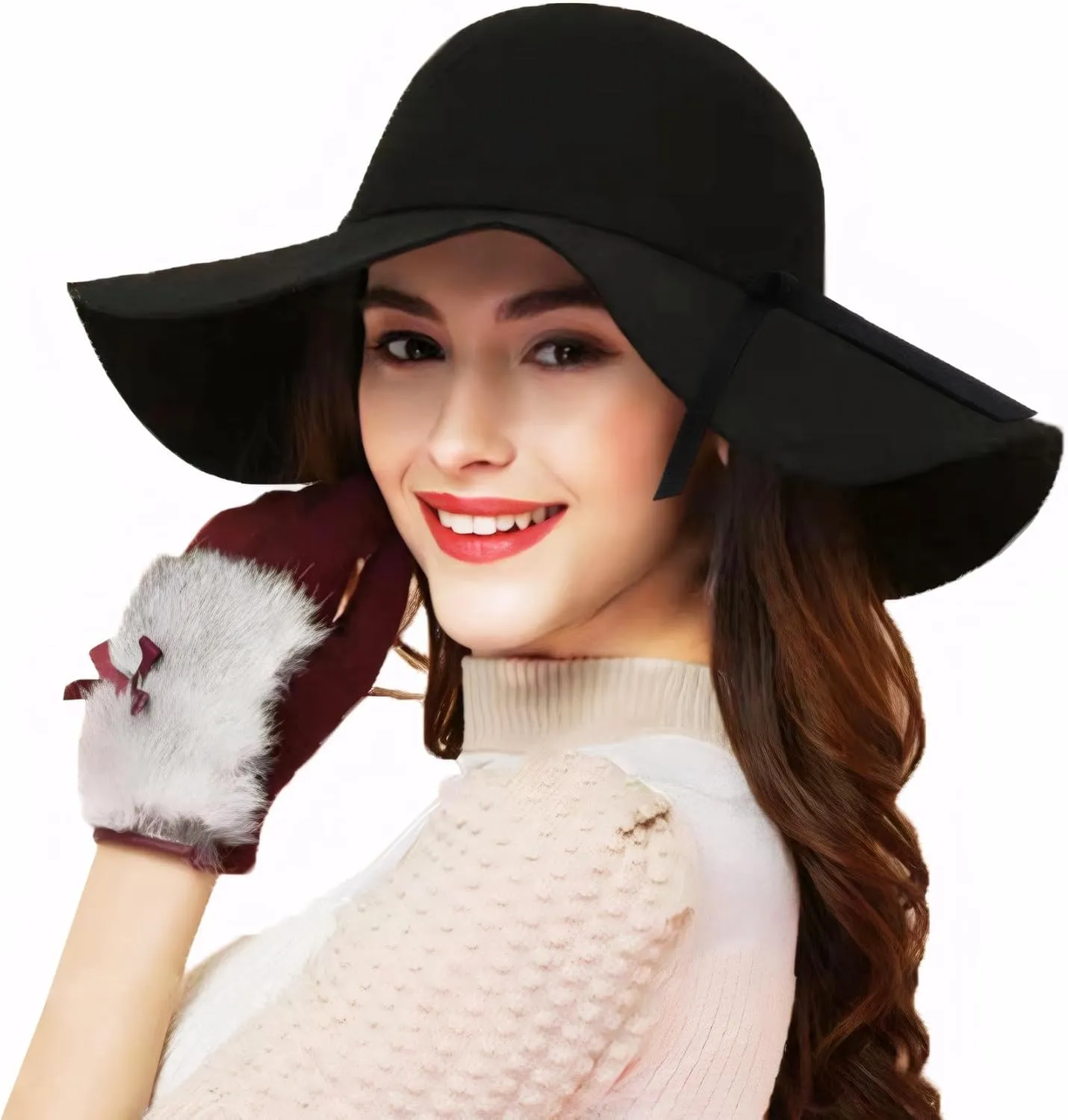 Women's 100% Wool Foldable Wide Brim Retro Fedora Floppy Felt Bowler Hat