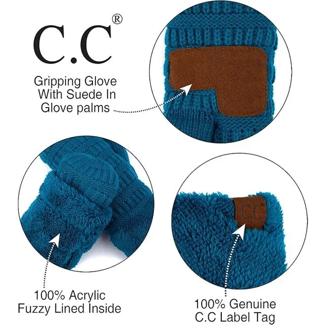 Womens Thick Knit Sherpa Lined Mittens MT25, Assorted Colors