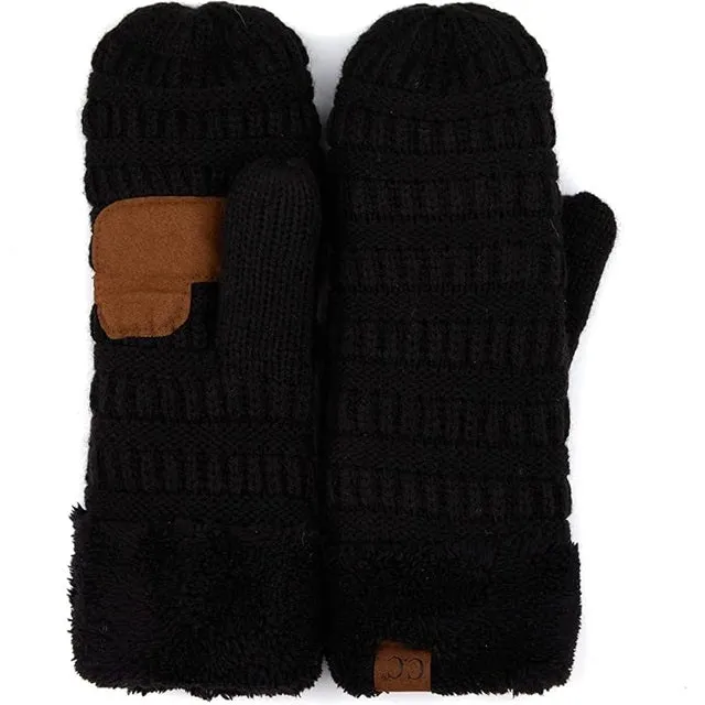 Womens Thick Knit Sherpa Lined Mittens MT25, Assorted Colors