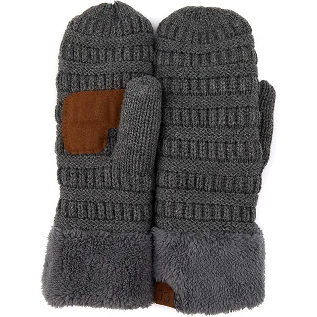Womens Thick Knit Sherpa Lined Mittens MT25, Assorted Colors